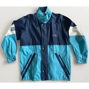 Vintage 90s Colorblock Sailing Jacket Men's M Aqua Navy Windbreaker Zip Lined